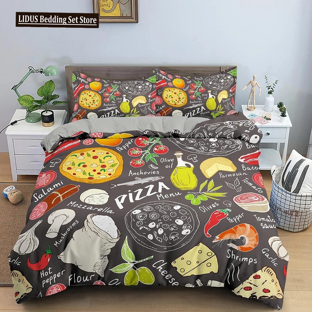 Snack Duvet Cover Set Coffee Bread Donut Pattern Pink Polyester Comforter Cover For Kids Adult Teen Bedding Set Queen King Size