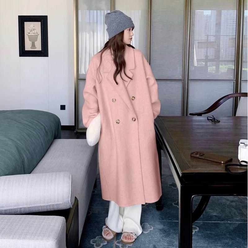 Plus Size Elegant Woolen Coat Women's Autumn Winter Knee-Length Overcoat Korean Style Hepburn Medium Length Outerwear for Women