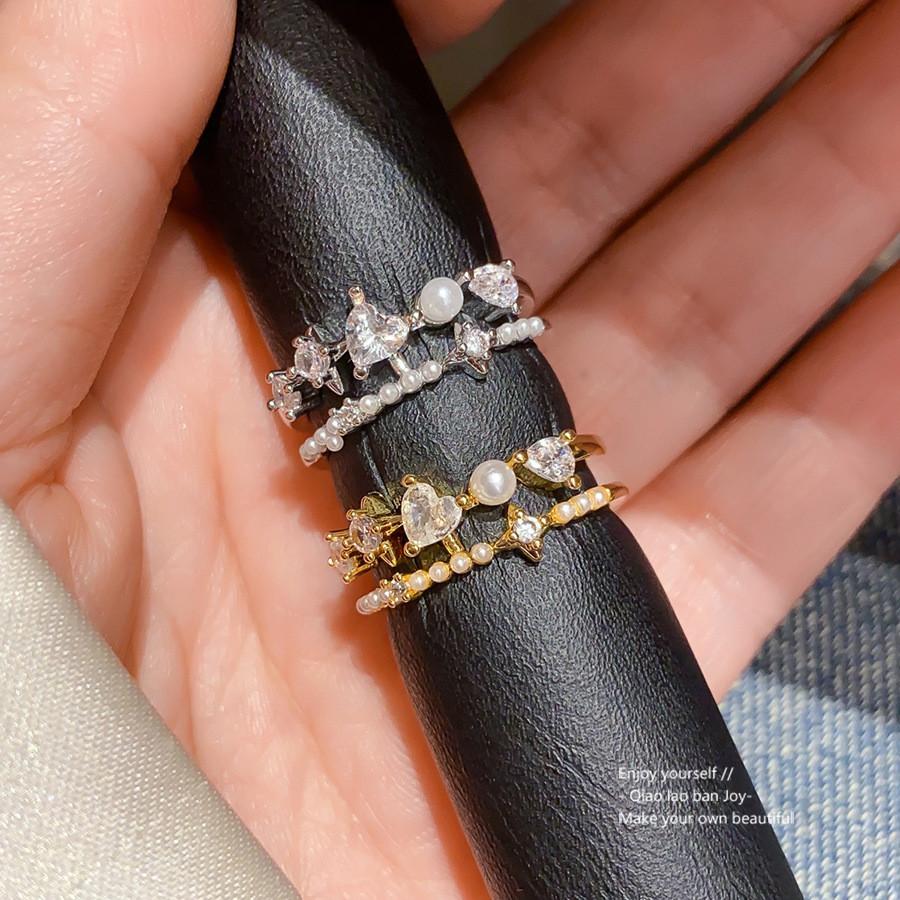 Light Luxury Gold Plated Heart Shape Zircon Open Ring For Women Stylish Hand Jewelry