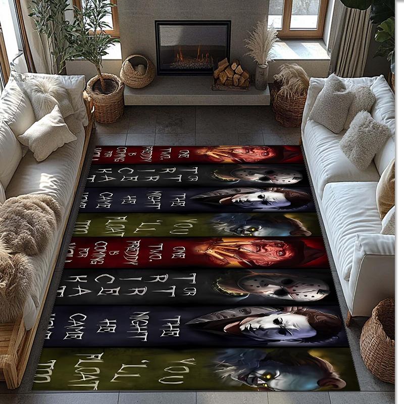 Horror Printed Flannel Area Rug Non Slip Soft Polyester Floor Carpet Indoor Decor Mat for Bedroom Living Room Sofa