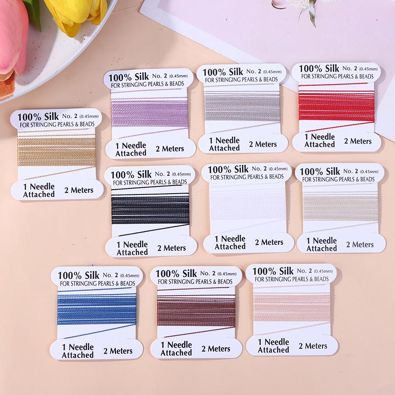 1Pcs 2# 0.45mm 10pcs/bag Handmade 100% Natural Silk Cord Rope With Beaded Silk Thread Needle End Silk For DIY Jewelry Making