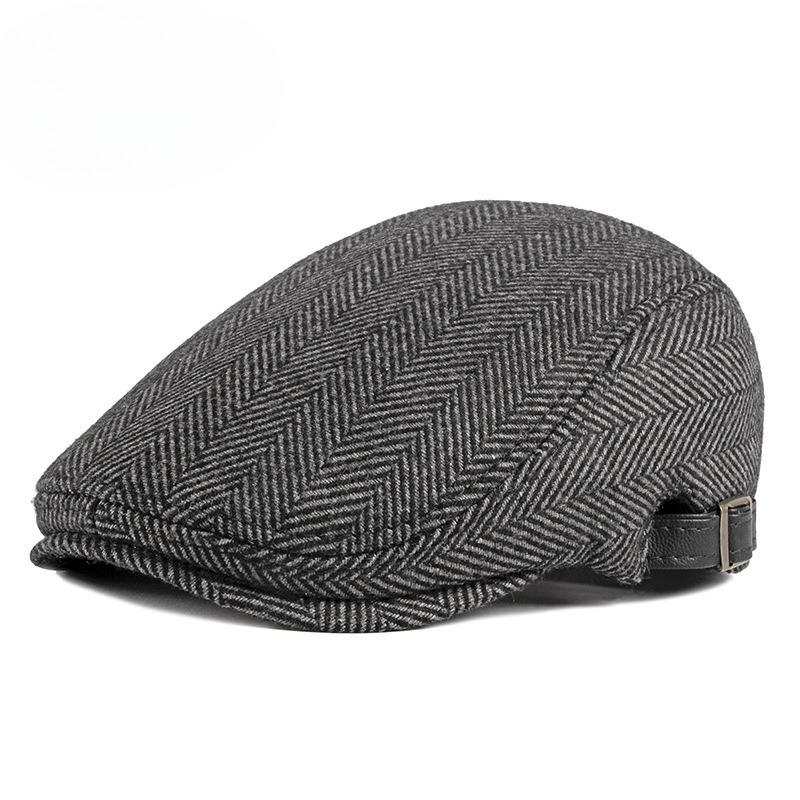 Men's Wool Herringbone Flat Cap British Retro Style Newsboy Hat Autumn Winter Warm Beret Adjustable Cabbie Cap for Men