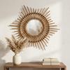 Eco Decx Handcrafted Rattan Sunburst Wall Mirror, Boho Round Cane Hanging Mirror for Bedroom, Bathroom & Living Room Decor, 65  x  2  x  65 cm