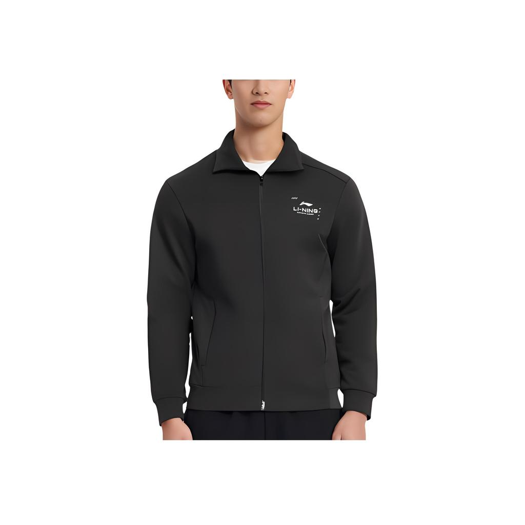 Li-Ning Fitness Series Solid Color Logo Zip Stand Collar Cardigan Sweatshirt Men sweatshirt Black AWDU179-1