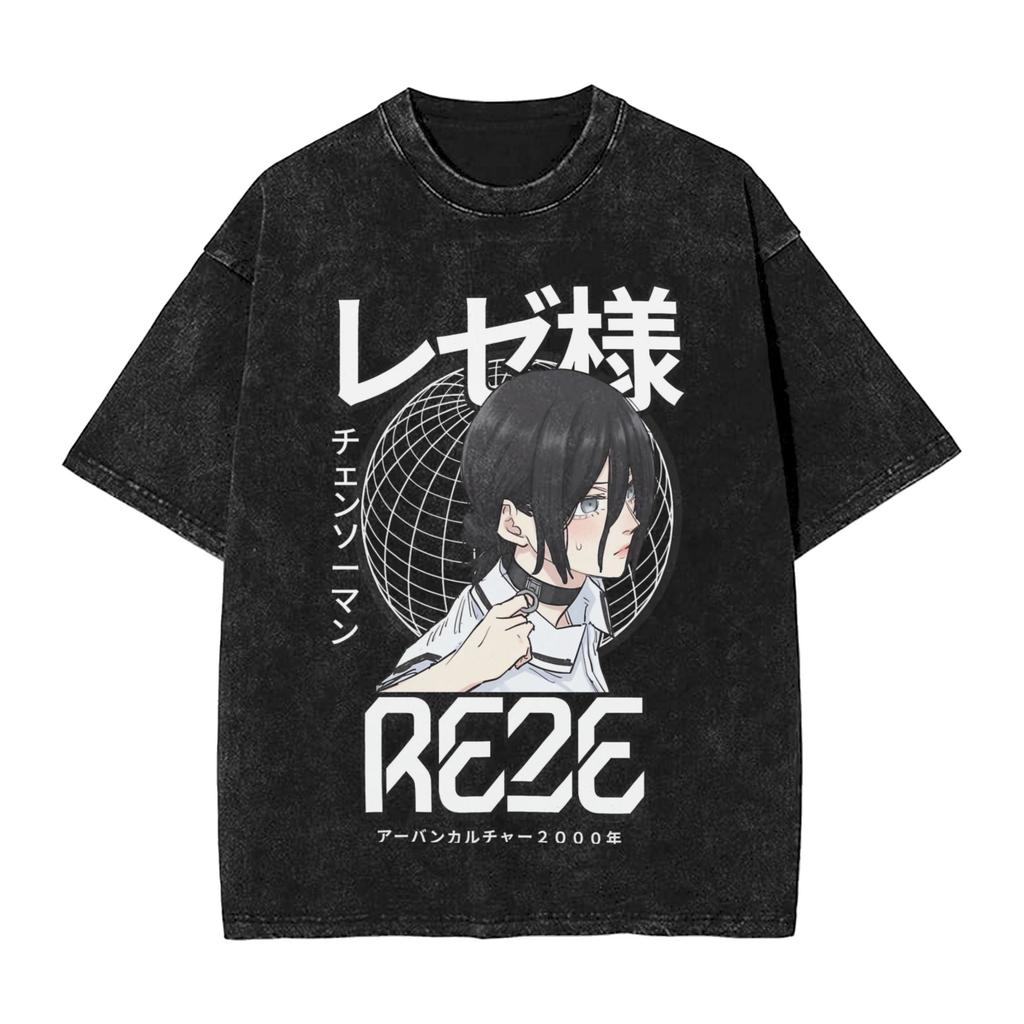 Japanese Reze Chainsaw Man Anime T Shirt Beach Vintage T Shirts Cotton Trending Tshirt for Men Short Sleeve Design Tees
