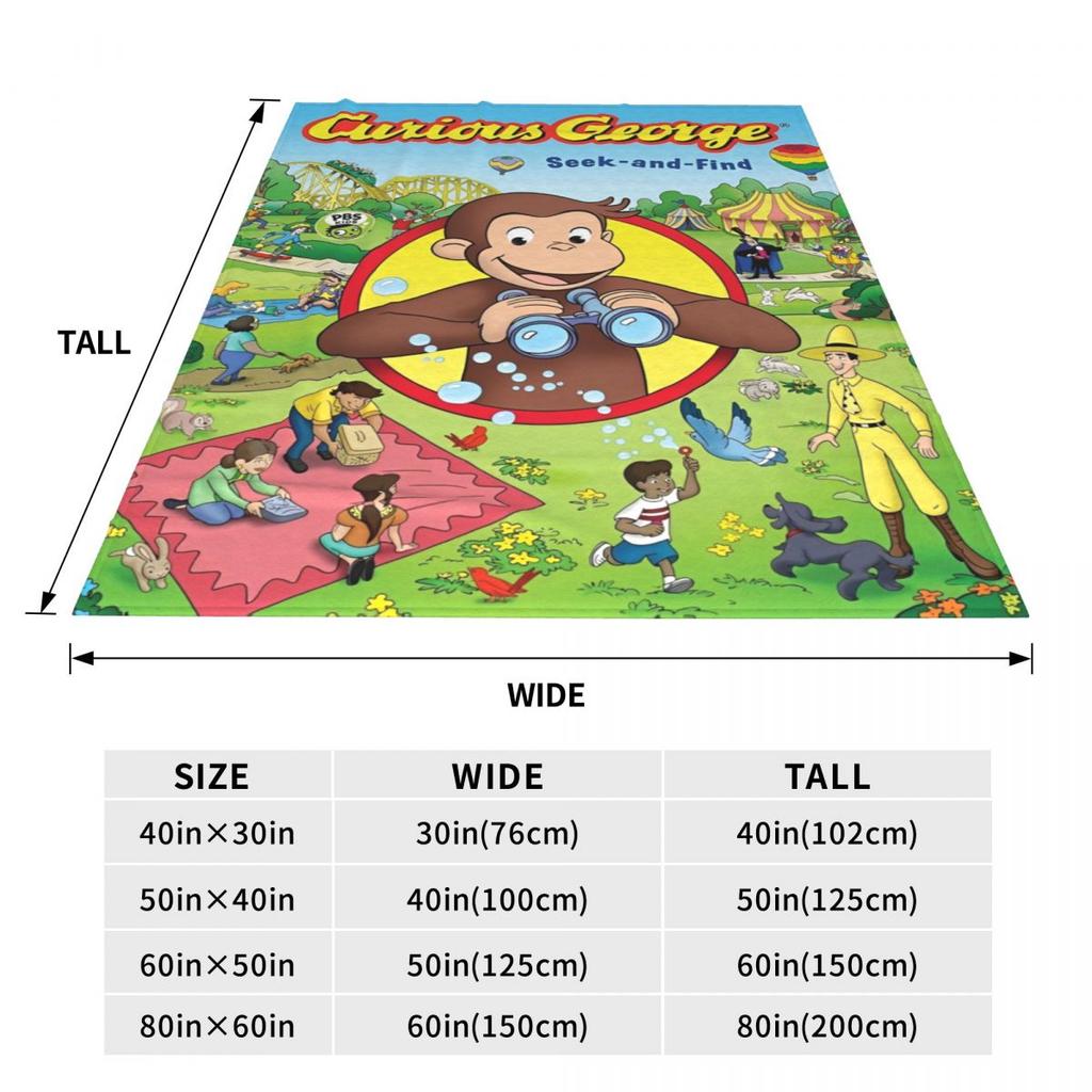 Curious George Monkey Cartoon Blankets Flannel All Season TV Series Breathable Ultra-Soft Throw Blankets for Sofa Office Quilt