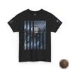 Patriotic Distressed USA Flag Skull & Crossbones T Shirt - Dusk