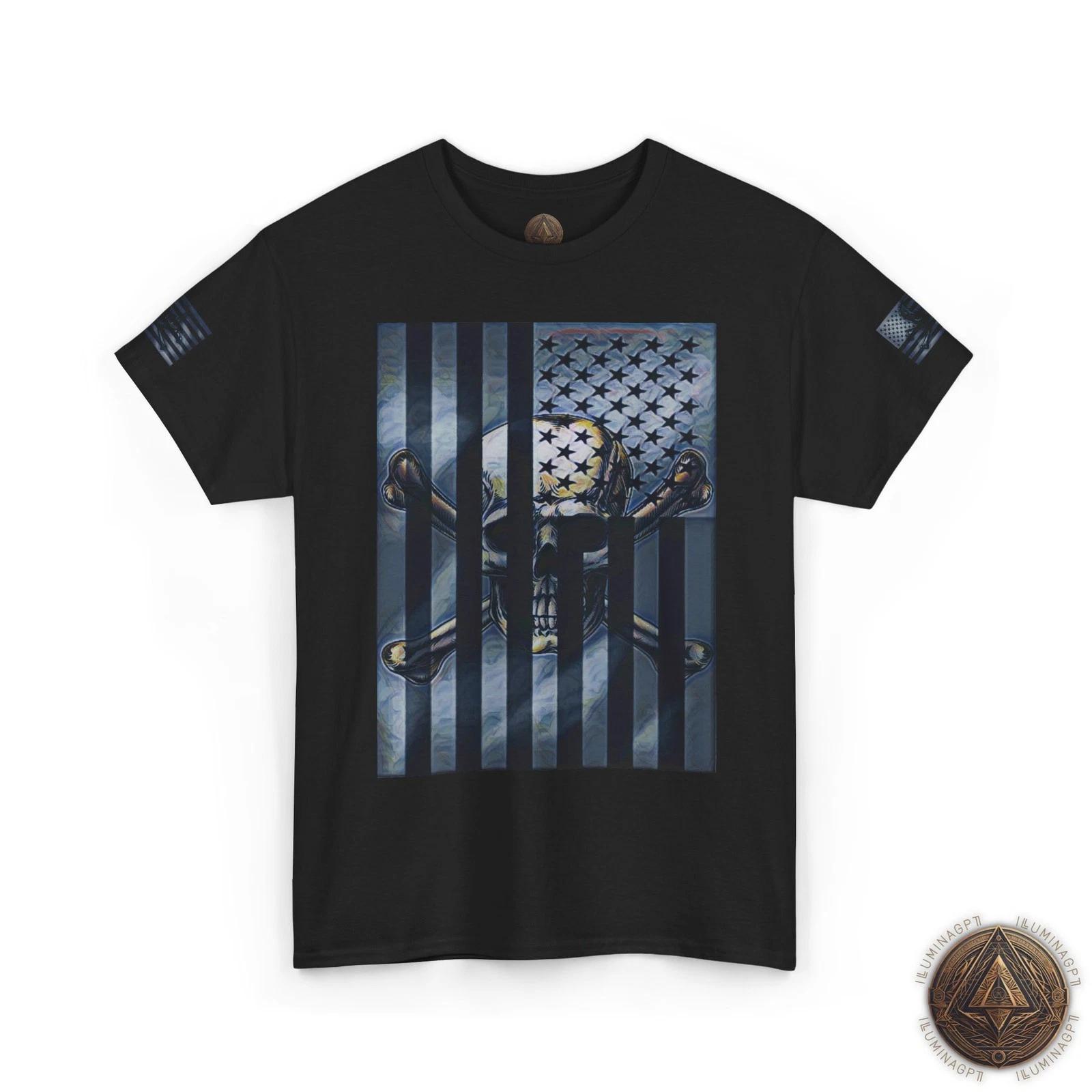 

Patriotic Distressed USA Flag Skull & Crossbones T shirt - Dusk M