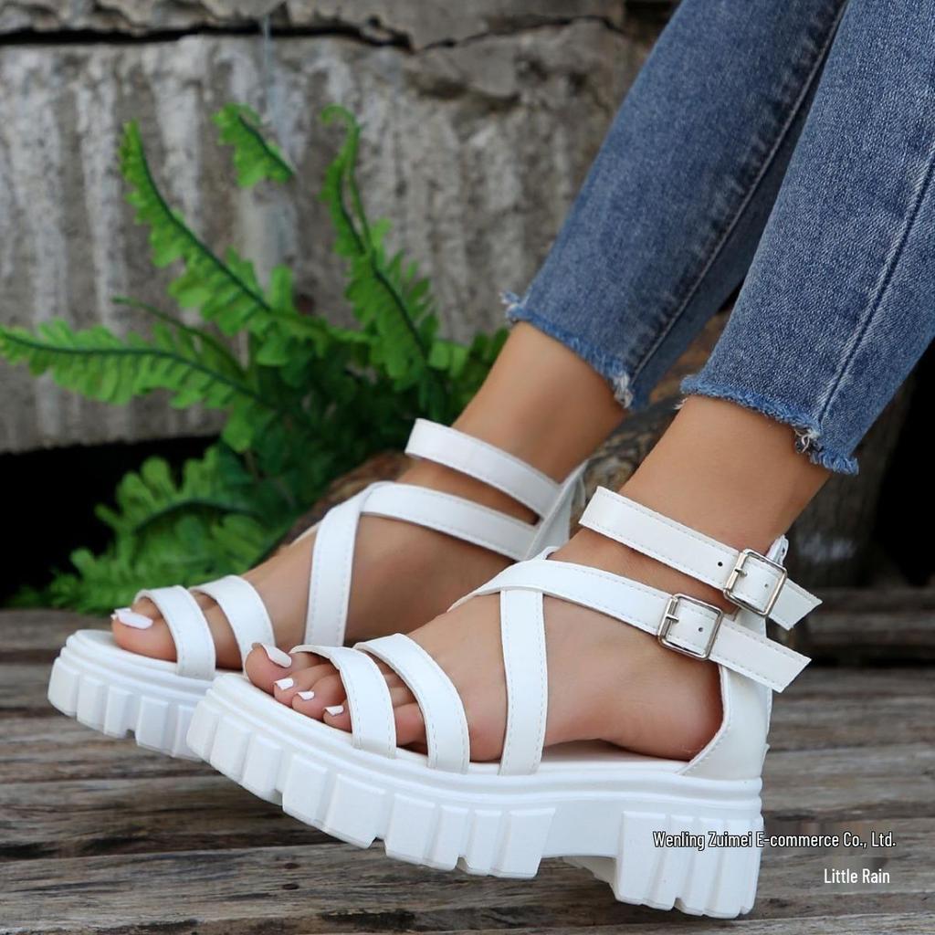 Plus Size Women's Roman Style Hollow-Out Platform Sandals with Thick Soles