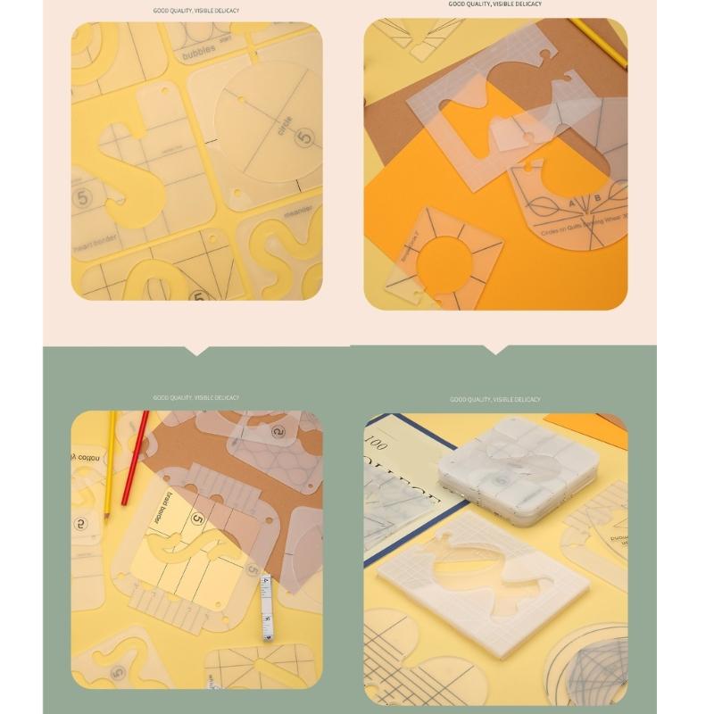 13 Pcs Frees Motion Quilting Template Set Acrylic Ruler Quilting Stencil Sewing Ruler Quilting Ruler for Quilting