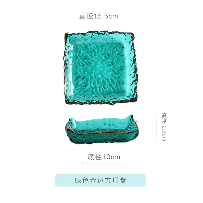 Square Glass Plate Phnom Penh Irregular Fruit Plate Small Snack Plate Living Room Decorative Plate Glass Crystal Plate Tableware