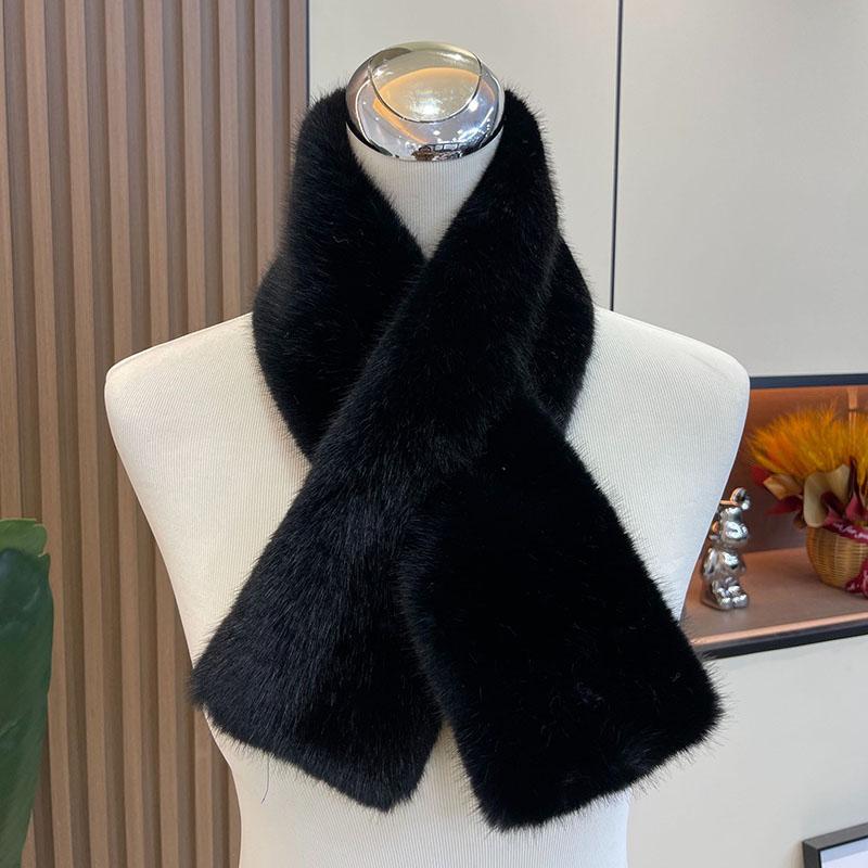 Women's Scarf Winter Warm Thicken Cross Collar Muffler Solid Color Faux Rabbit Fur Cold Proof Scarves Soft Furry Neck Warmer