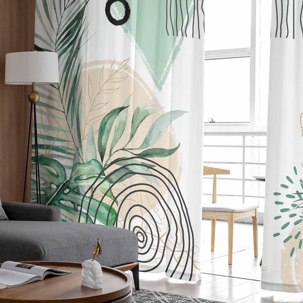 Summer Tropical Palm Leaf Watercolor Voile Sheer Curtains Living Room Window Tulle Curtain Kitchen Bedroom Drapes Home Decor