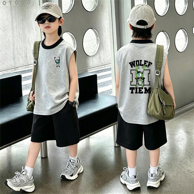 Handsome Boys' Cotton Color Block Vest & Shorts Set - Summer Sleeveless T-shirt 2-Piece for Kids