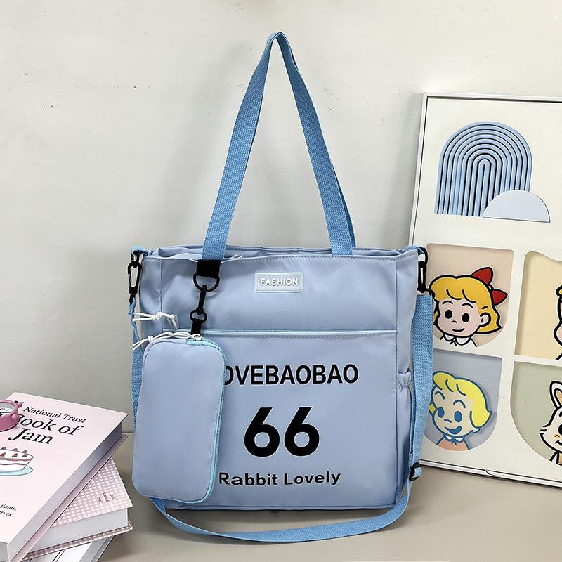 Large Capacity Canvas Bag, Student Make-Up Bag, Casual Versatile Printed Letter Shoulder Bag, Literary Women'S Mother And Child Bag