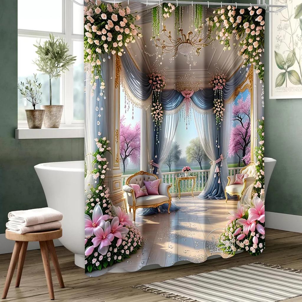 Garden  pattern  Bathing Curtain  Bathroom Shower Curtain Waterproof With 12 Hooks Home Deco