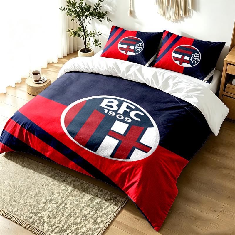 Bologna Football Club 3pc Duvet Cover Set Simple Modern Bedding Set Wrinkle Resistant Soft Fabric All Season Use a perfect gift