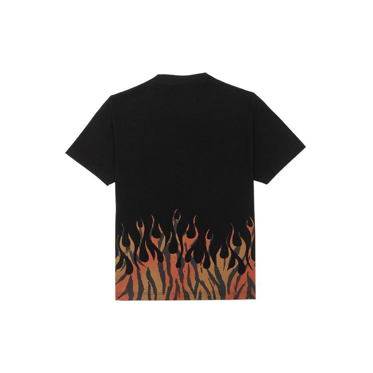 Men's PALM ANGELS Flame Alphabet Logo Printing Short Sleeve Black PMAA001E20JER0011020