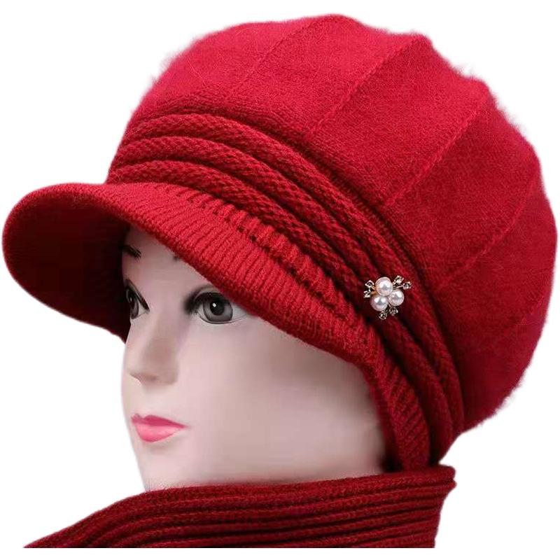 In the elderly winter hat female grandma rabbit wool old man hat mother fleece warm hat old lady knitted hat