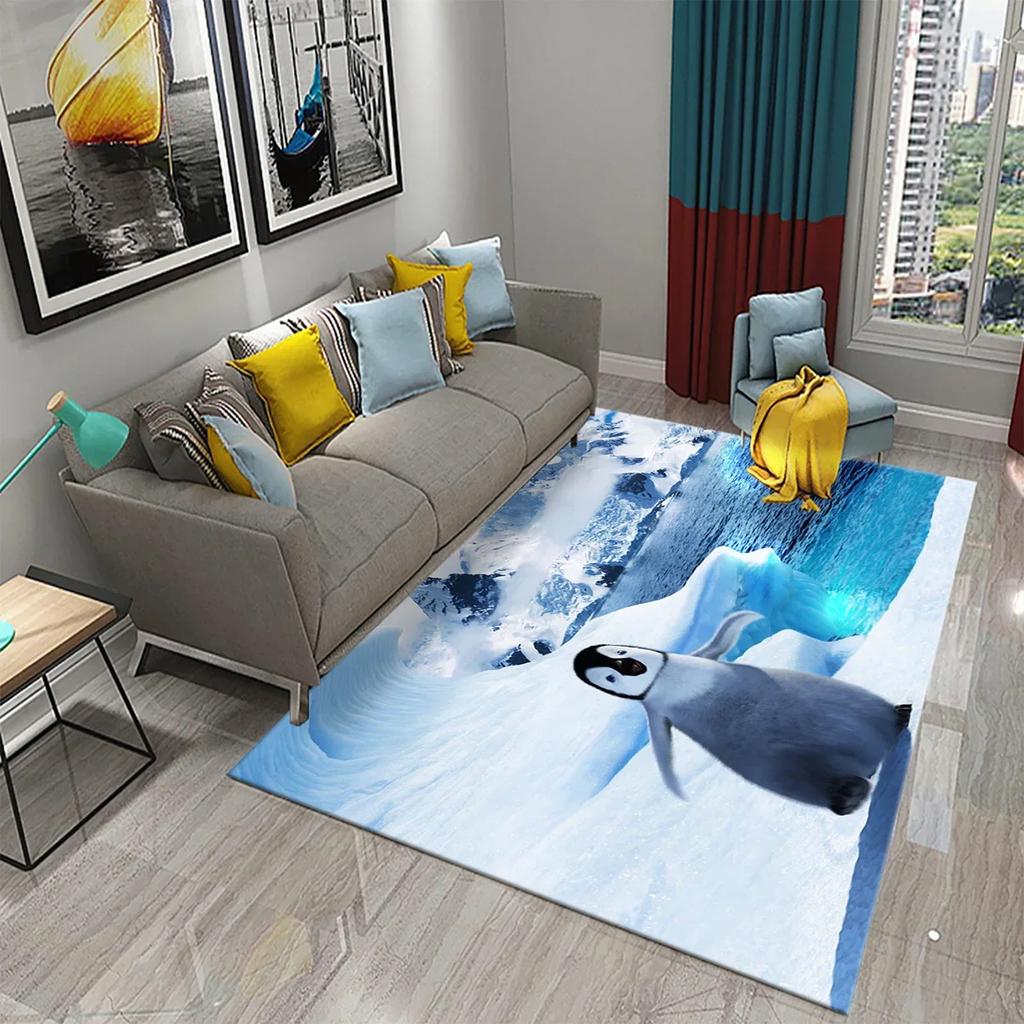 Antarctica Penguin Pattern Carpet Cute Animal Large Carpet for Living Room Bedroom Decor Area Mats Bathroom Non-slip Mat Carpet