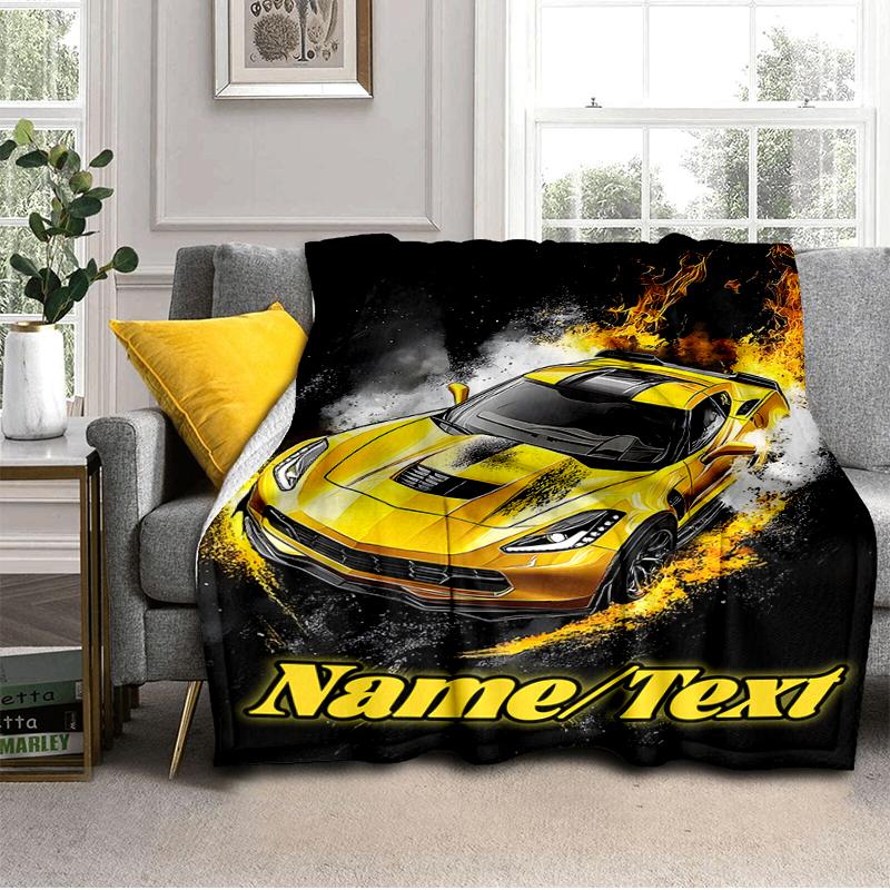 1PC Custom Name Car Design" Outdooor Flannel Blankets Throw Blanket All-Season Throw Gift Bedspread for Couch, Bed, Camping Holiday Birthday Gift