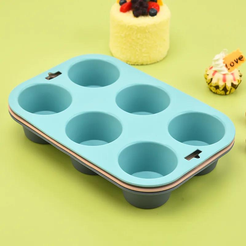 

Rectangular Silica Gel Cake Mold DIY Baking Tool for Household Six Cup Round Two Piece Suit Three Available Colors 1PCS
