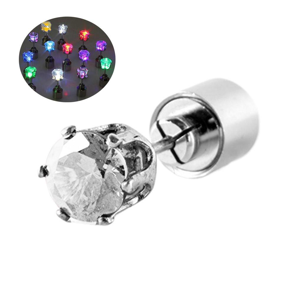 LED Light Up Earrings Flashing Blinking Stainless Steel Studs Earring Color Changing Glow Stud Earrings Halloween Christmas Gift