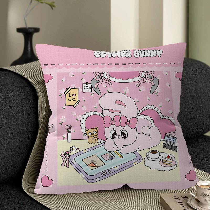 E-Esther Bunny Cartoon Cushion Cover Decorative Pillow Sofa Home Decor Case Pillow Cases