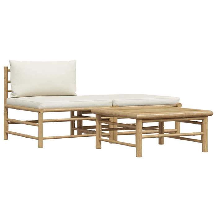 Maison Exclusive - Salon de jardin 3 pcs avec coussins blanc crème Bambou