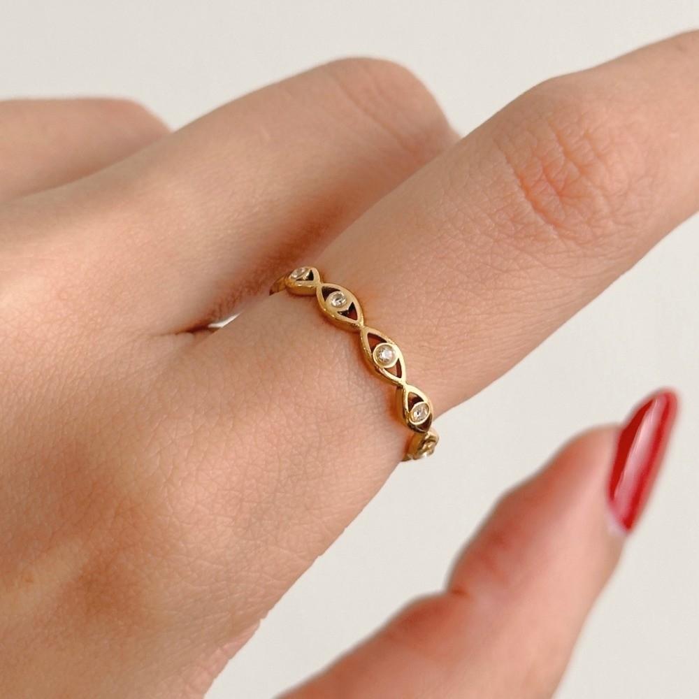 Exquisite Eyes Ring Adjustable Crystal Ring Cool Demon Eye Finger Ring  Overlay
