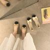 Comfortable and gentle single shoes with skirt thick heel light heel shoes new color matching bow middle heel Doudou shoes