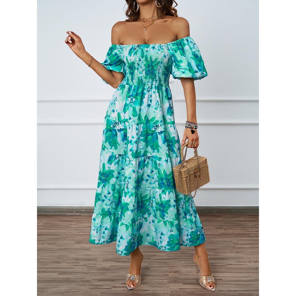 

Новое летнее темпераментное платье с пышной юбкой и воротником-стойкой с пышными рукавами для женщин S