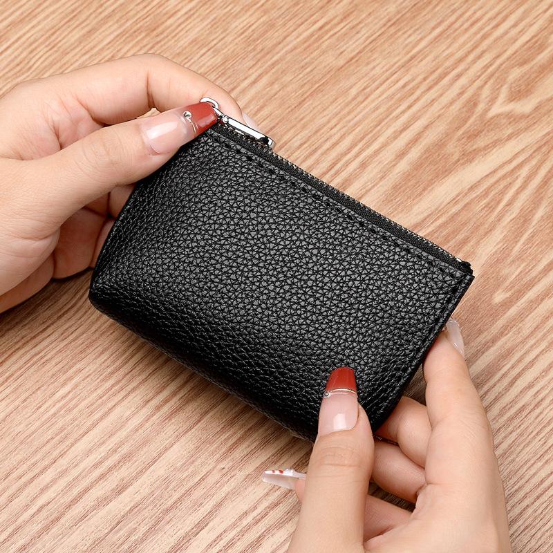Soft Leather Mini Change Bag Card Bag Short Thin Leather Zipper Coin Bag Key Bag Wallet