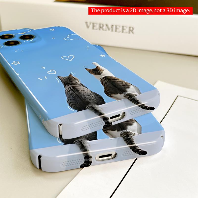 2DFlat Cats Gazing at Sky with Paper Plane and Hearts All inclusive film hard iPhone case, compatible with iPhone 18 Pro Max 17 16 15 14 13 12 11