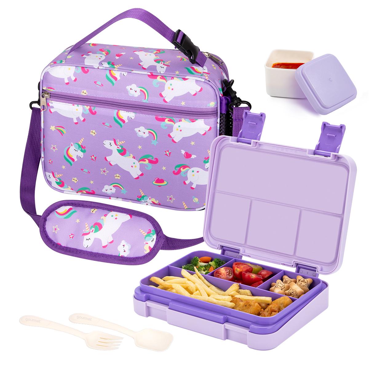 

Cartoon Bento Box with Lunch Bag Thermal Lunch Box Leak Proof Portable Bento Box for School Office Workers & Students фиолетовый