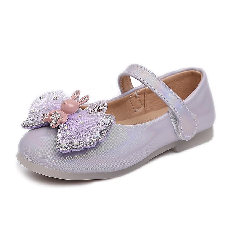 Girls Leather Shoes for Party Wedding Fashion Children Rhinestone Performance Shoes with Bow-knot Kids Cartoon Princess Shoes