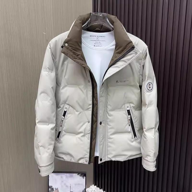 Mens Winter Puffer Jacket With Stand Collar Thick Warm Down Fill Casual Streetwear Style Cold Weather