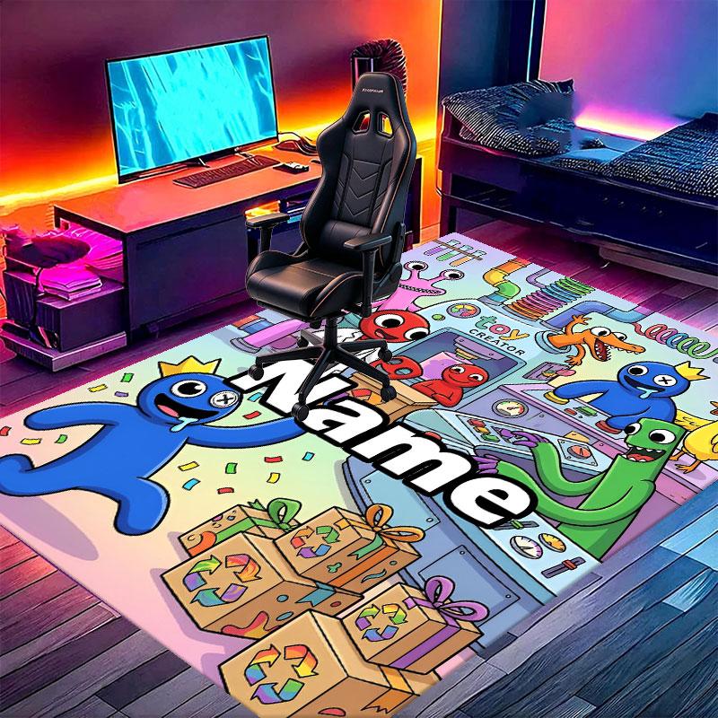 Custom Name Personalized Game Rainbow Friends Print Carpet, Versatile Home Decor Rug, for Playroom, Apartment, Balcony, Entryway, Hallway Gift