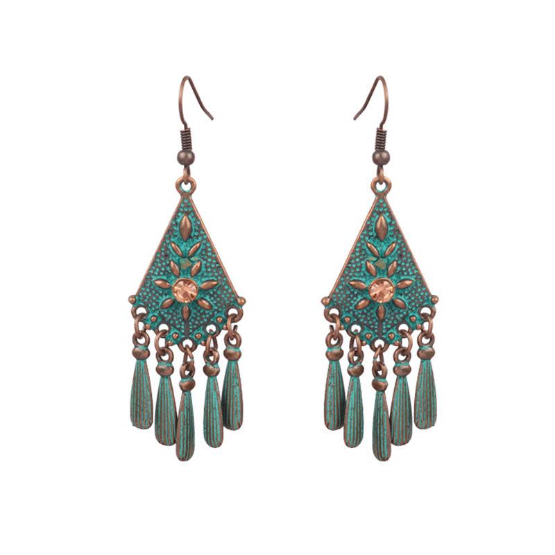 Fashion Vintage Ethnic Bohemian Drop Dangle Earrings For Women Tassel Beaded Turquoise Geometric Flower Boho Cotton Wire Earring