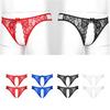 Mens Lingerie Crotchless Sissy Panties Floral Lace T-back Briefs Underwear Hollow Out Low Waist See Through Underpants Nightwear
