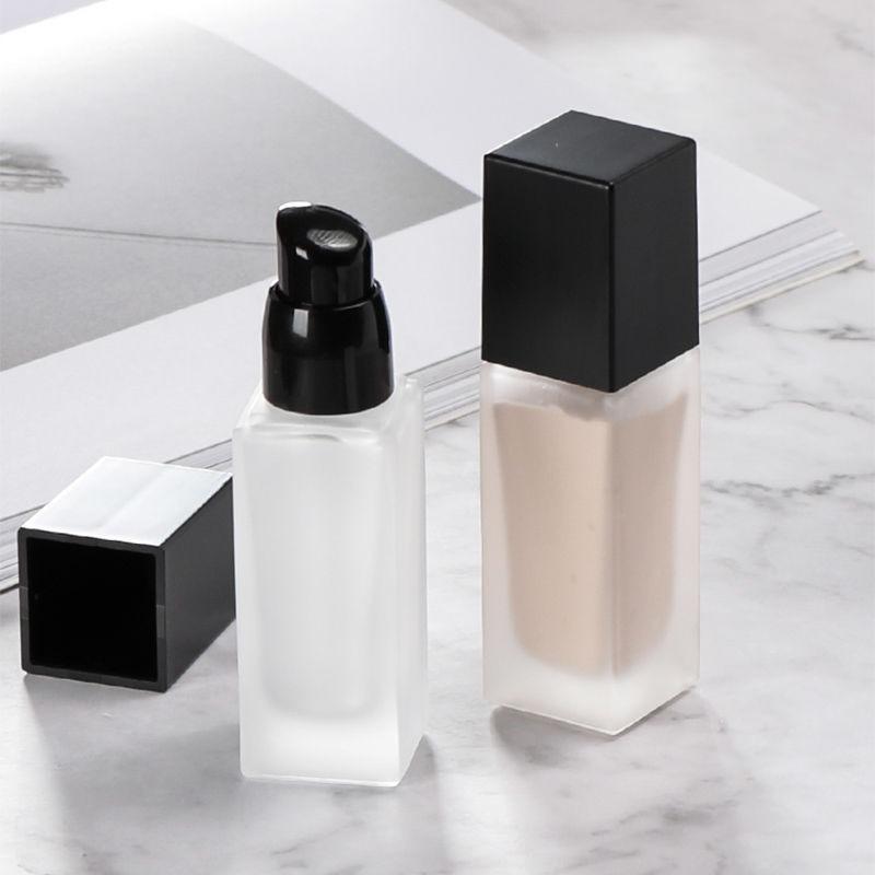 15/30Ml Empty Pump Bottle Glass Liquid Foundation Container Makeup Transparent Square Refillable Bottle Portable Pump Bottle