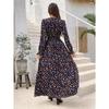 Fashion V-neck Long Sleeve Printed Loose Women Dress Spring Autumn Elegant A-line Party Long Versatile Dress Slim Fit Holiday Women's Clothing