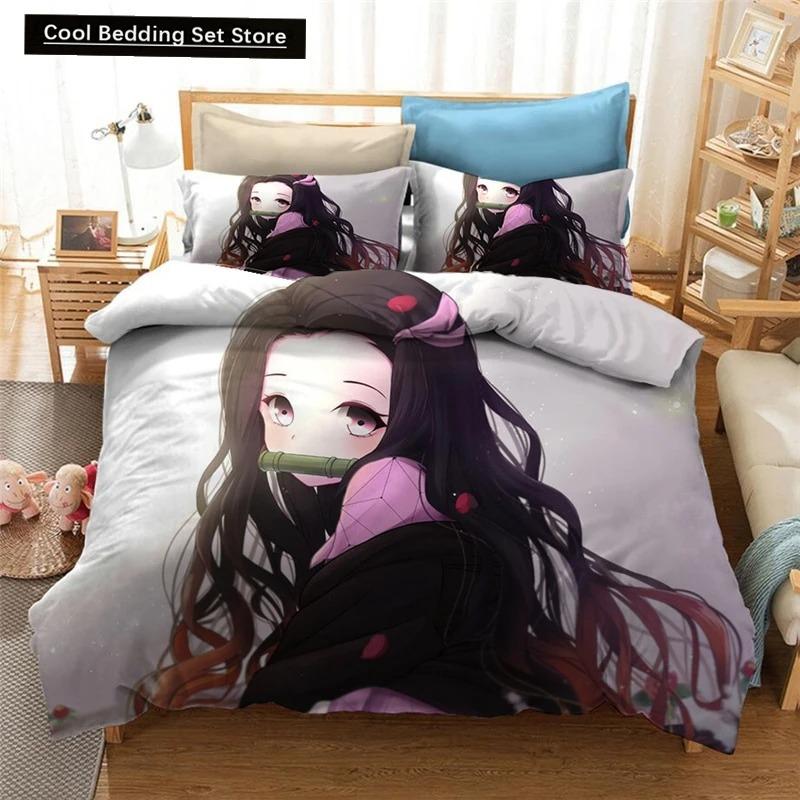 Set Biancheria da Letto Stampato 3D Demon Slayer Giappone Anime Copripiumini Piumone Biancheria da Letto Tessili per la Casa Biancheria da Letto