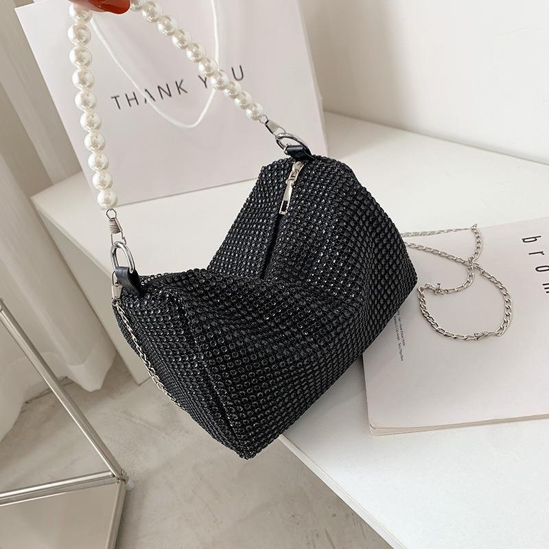 Small bag women's bag new trendy fashion colored diamond messenger bag pearl chain bag