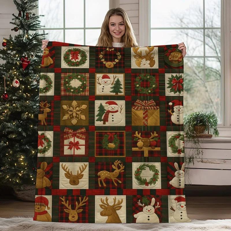 Christmas Geometric Theme Digital-printed Polyester Velvet Flannel Soft Sofa Cover Blanket Fleece Sofa Cover Blankets for Beds