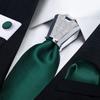 Men's Classic Solid Color Silk Green Tie Pocket Square Cufflinks Silver Ring Set Mens Formal Wedding Party