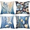 Floral Printed Throw Pillows Blue Beige Decorative Cushions Polyester Pillowcase, Sofa Decorative Cushion Cov Headboard Pillow