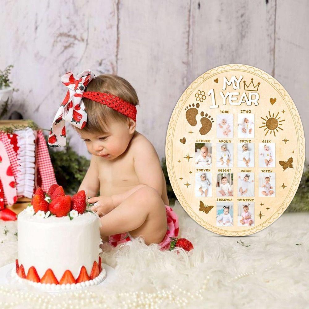 Bear/Egg/Door Shape Baby Milestone-Photo Frame Wood Newborn Growth Record Album Room Decor
