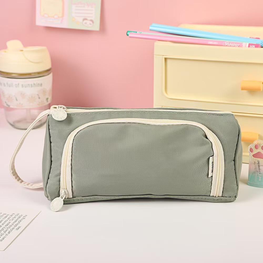 Student Stationery Organizer Storage Bag Canvas Triangle Stationery Box Large Capacity Portable Pencil Pouch