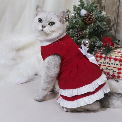 Weihnachten Doppelseitiges Fleece Rollkragen Wunderschöne Strassschleife Kuchenrock Haustierkleidung
